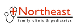 Logo of Northeast Family Clinic & Pediatrics, with a stethoscope and red cross icon.